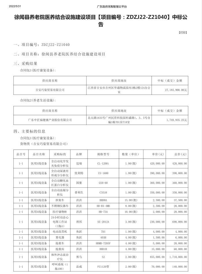 徐聞縣養(yǎng)老院醫(yī)養(yǎng)結(jié)合設(shè)施建設(shè)項(xiàng)目【項(xiàng)目編號：ZDZJ22-Z21040】中標(biāo)公告(圖1)
